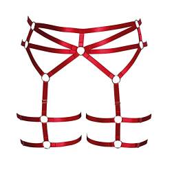 BBOHSS Damen Body Harness Plus Size Punk Strumpfband Beingürtel Dessous Oberschenkel Strümpfe Gothic Carnival Accessoires 12 Farben (Weinrot) von BBOHSS