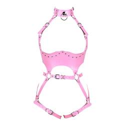 BBOHSS Damen Body Harness Punk Dessous Leder Brustkäfig BH Gothic Halloween Full Hollow Verstellbarer Gürtel Tanzkostüm (Rosa) von BBOHSS