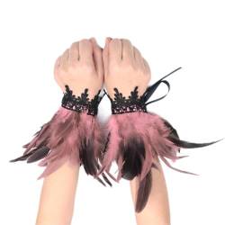 BBOHSS Damen Harness Federn Spitze Modische Handgelenk Zubehör Punk Halloween Gothic Karneval Dress Up Armbänder (Rosa) von BBOHSS