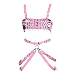 BBOHSS Damen Leder Body Harness BH Strumpfband Gürtel Set Punk Gothic Dance Karneval Kostüm Zubehör (Rosa) von BBOHSS