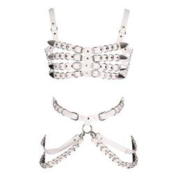 BBOHSS Damen Leder Body Harness BH Strumpfband Gürtel Set Punk Gothic Dance Karneval Kostüm Zubehör (Weiß) von BBOHSS