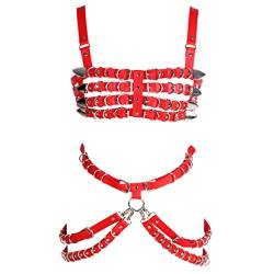 BBOHSS Damen Leder Body Harness BH Strumpfband Gürtel Set Punk Gothic Dance Karneval Kostüm Zubehör (rot) von BBOHSS