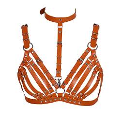 BBOHSS Damen Leder Body Harness Punk BH Karneval Gothic Halloween Tanz Einstellbar BH Kostüm Zubehör (Orange) von BBOHSS