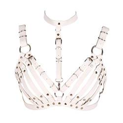 BBOHSS Damen Leder Body Harness Punk BH Karneval Gothic Halloween Tanz Einstellbar BH Kostüm Zubehör (Weiß) von BBOHSS