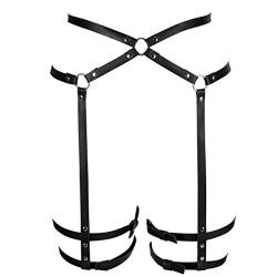 BBOHSS Damen Leder Body Harness Punk Strumpfband Gürtel Leg Harness Verstellbare Gothic Leg Strumpfband Karneval Kleidung Zubehör (Schwarz) von BBOHSS