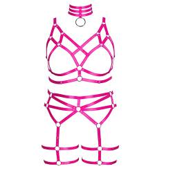 BBOHSS Damen Plus Size Body Harness Mode BH Set Punk Gothic Strumpfband Gürtel Hohlgürtel Halloween Karneval Kostüm 12 Farben (Rose Red) von BBOHSS