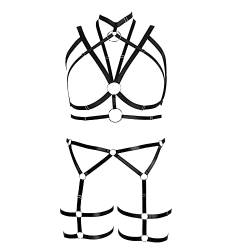BBOHSS Fat Woman Body Harness Plus Size für Full Cage Hollow Out Frame Strap BH und Strumpfhalter Set Punk Gothic Dance Kleidung (Schwarz) von BBOHSS