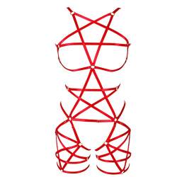 BBOHSS Female Body Harness BH Strumpfband Soft Hollow Carnival Dance Zubehör Punk Gothic Verstellbarer Gürtel (rot) von BBOHSS