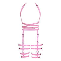 BBOHSS Frauen Body Harness Leder Punk BH Anzug Strumpfgürtel Club Gothic Karneval Halloween Hohlgürtel Party Dance Kostüm (Rosa) von BBOHSS