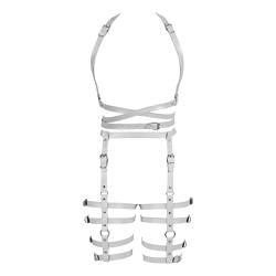 BBOHSS Frauen Body Harness Leder Punk BH Anzug Strumpfgürtel Club Gothic Karneval Halloween Hohlgürtel Party Dance Kostüm (Weiß) von BBOHSS