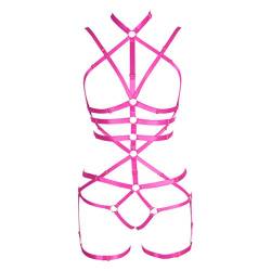 BBOHSS Frauen Body Harness Set Karneval Strumpfband Gürtel Set Elastic Hollow Top Bra Punk Gothic Tanz Kostüm (Rose Red) von BBOHSS