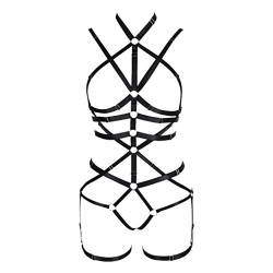 BBOHSS Frauen Body Harness Set Karneval Strumpfband Gürtel Set Elastic Hollow Top Bra Punk Gothic Tanz Kostüm (Schwarz) von BBOHSS