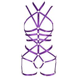 BBOHSS Frauen Body Harness Set Karneval Strumpfband Gürtel Set Elastic Hollow Top Bra Punk Gothic Tanz Kostüm (lila) von BBOHSS