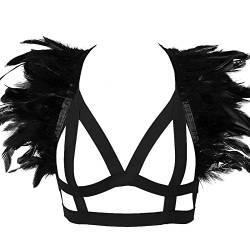 BBOHSS Frauen Feder Body Harness BH Top Openwork Open Cage BH Rahmen Punk Gothic Burning Club Tanz Karneval Zubehör (Schwarz) von BBOHSS