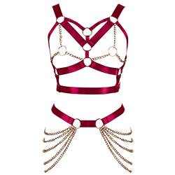 Damen Body Harness BH Punk Strumpfband Elastisch Verstellbarer BH Tanz Karneval Gothic Kostümzubehör von BBOHSS