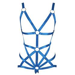 Damen Body Harness BH Set Karneval Strumpfband Set Elastic Hollow Top BH Punk Gothic Dance Kostüm (Königsblau) von BBOHSS