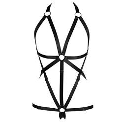 Damen Body Harness Bra Set Karneval Strumpfband Gürtel Set Elastic Hollow Top Bra Punk Gothic Tanzkostüm (0031) (Schwarz) von BBOHSS