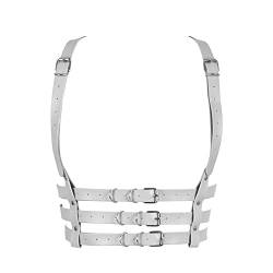 Damen Body Harness Leder BH Gürtel Mode BH Punk Gothic Karneval PartyWeihnachten Halloween Tanzkostüm (Weiß) von BBOHSS