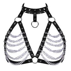 Damen Body Harness Leder-BH Punk Oberteil Verstellbarer Träger-BH Festival Karneval Gothic Tanzkostüm von BBOHSS