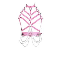 Damen Body Harness Leder BH Strumpfband Anzug Out Gürtel Gothic Punk Gürtel Strumpfband Dance Fashion Weihnachtskostüm (Rosa) von BBOHSS