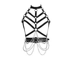 Damen Body Harness Leder BH Strumpfband Anzug Out Gürtel Gothic Punk Gürtel Strumpfband Dance Fashion Weihnachtskostüm (Schwarz) von BBOHSS