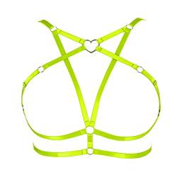 Damen Body Harness Plus Size Pentagramm Mode BH Punk Gothic Top Hohler Gürtel Weihnachten Karneval Halloween Tanzkostüm (Leuchtendes Grün) von BBOHSS