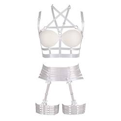 Damen Body Harness Set Karneval Strumpfband Gürtel Set Elastic Hollow Top BH Punk Gothic Tanz Kostüm Zubehör (Weiß) von BBOHSS