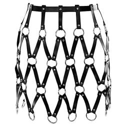 Damen Leder Body Harness Rock Leerer Körperkäfig Karneval Punk Goth Verstellbarer Gürtel Tanz Kleidung Zubehör (Schwarz) von BBOHSS