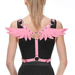 Damen Ledergeschirr Body Cage BH Brustflügel Cosplay Kostüm Punk Gothic Adjustable Dress Zubehör (Rosa) von BBOHSS