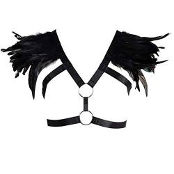 Herren Feder Body Harness Schal Achselzucken Cape Harness Punk Schal Riemchen BH Tops Schal BH Halloween DamenFotografieCarnival Kostüm (Schwarz+Schwarz) von BBOHSS