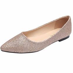 BBOOY Damen Ballerinas Dolly Schuhe, Dolly Schuhe Flache Zehenschuhe, runde Zehe Slip On Flats Ballettschuhe ganztägig Loafers Schuhe,Gold,37 von BBOOY