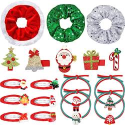 18er Weihnachten Haarschmuck Set für Mädchen inklusive Weihnachten Haarspangen Glitzer Pailletten Scrunchies Rot Snap Haarklammern Haargummis Zopfgummi und Haarclips für Kinder Frauen von BBTO