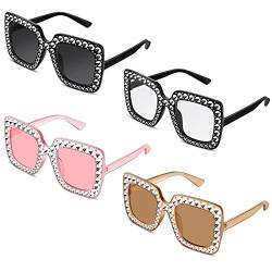 4 Paar Mode Sonnenbrillen Übergroße Quadratische Damen Sonnenbrille Unisex Bling Kristall Strass Brillen mit Dickem Rahmen von BBTO