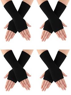 4 Paare Kaschmir Gefühl Handgelenk Fingerlose Handschuhe mit Daumenloch Unisex Kaschmir Warm Handschuhe, 4 Farben (Schwarz) von BBTO