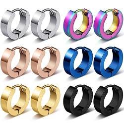 6 Paar Creolen Herren Edelstahl Kleine Creolen Ohrringe Winzig Gold Huggie Ohrringe für Damen Ohrlochstechen Schmuck Knorpel, 6 Farben von BBTO