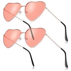 BBTO 2 Stück Hippie Herz Sonnenbrille 70er Jahre Sonnenbrille für Damen Dünner Metall Rahmen Hippie Stil Sonnenbrille Schöne Herz Brille Vintage Retro Brille für Tanz (Rosa) von BBTO