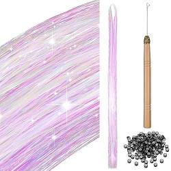 BBTO 200 Strang Haar Lametta Kit mit Werkzeug Lametta Haarverlängerung Glitzer Haarteil zum Flechten Haar Lametta Stränge Set für Frauen Mädchen Kinder Cosplay Party Zubehör (Hellrosa) von BBTO