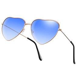 Herz Sonnenbrille Hippie Brille, Rose Gold Rahmen (Farbverlauf Blau) von BBTO