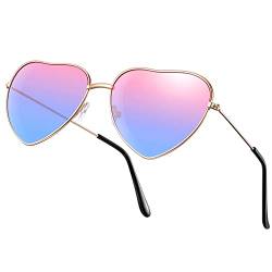 Herz Sonnenbrille Hippie Brille, Rose Gold Rahmen (Rot, Blau) von BBTO