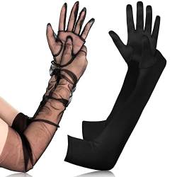 Lange Handschuhe Set Satin Ellbogen Handschuhe und Tüll Halbtransparente Handschuhe Damen Abend Handschuhe Oper Handschuhe Braut Handschuhe zum Braut Hochzeit Frauen Fasching Kostüm von BBTO