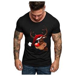 BBVP Herren Weihnachten Shirt Weihnachtspullover T-Shirts Elegant Pulli Kleidung Geschenk für Männer Kurzgarm Christmas Casual Lustig Sweatshirt Kurzarm Tops Weihnachten Party, A-schwarz, 3XL von BBVP