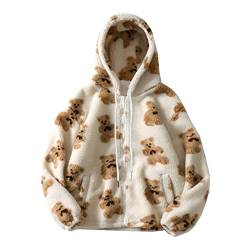 BBVP Kawaii Hoodie Damen Jacke Warm Winterjacke Kapuzenpullover Plüschjacke Fleecejacke Niedlichen Cartoon Bär Outwear Süßer Oversize Fleece Hoodies Teenager Mädchen Sweatshirts Plüsch Mantel von BBVP