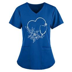 BBVP Krankenhaus Schlupfhemd Bluse Kurzarm V-Ausschnitt Kasack Damen Pflege Liebe Motiv Bunt Arzt Uniform Berufsbekleidung Krankenschwester Kleidung Damen Pflege Kasack Plus Size Nurse Uniformen, 3XL von BBVP