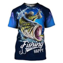 3D Bassfischen-Hemden Für Männer, Tarnung Fischmann-Reaper Print Tierkunst Sommer Kurzarm Harajuku T-Shirt,Fishing Happy,XXL von BBYOUTH