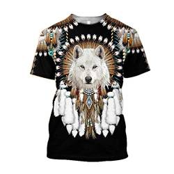 3D Eingeborener Indischer Wolf Männer T-Shirt Harajuku Mode-Chef Kurzarm Sommer Tops (USA Größe),White Wolf,XL von BBYOUTH