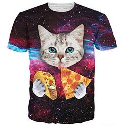 3D Katzen T-Shirt Cartoon Hippies Lustige Neuheit Tier Unisex Sommer Coole Tops (USA Größe),Greedy cat,XXL von BBYOUTH