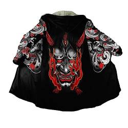 BBYOUTH 3D Druck Japan Samurai Armor Oni Maske Cape Mantel Mit Kapuze Mittlere Länge Winter Warm Fleece Parka Jacke,Bf20,3XL von BBYOUTH