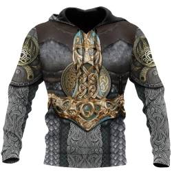 BBYOUTH Herren Wikinger Hoodie, 3D Bedruckter Nordischer Mythos Tattoo Cosplay Pullover Vikings Fanartikel(USA Größe),Warrior Armor,XL von BBYOUTH