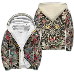 BBYOUTH Japanischer Samurai Drache Tattoo Zip Hoodie, 3D-Druck Herbst Winter Trainingsanzug Warme Fleece Jacke (US-Größe),Demon,S von BBYOUTH