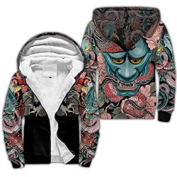 BBYOUTH Japanischer Samurai Drache Tattoo Zip Hoodie, 3D-Druck Herbst Winter Trainingsanzug Warme Fleece Jacke (US-Größe),Goblin,L von BBYOUTH